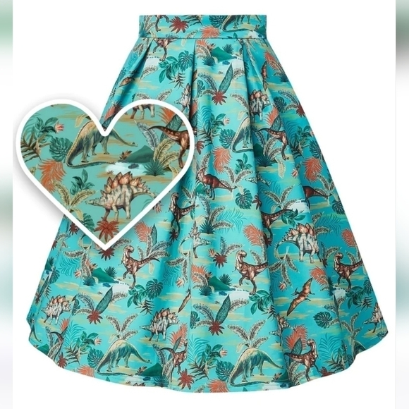 Dolly & Dotty Carolyn Box Pleated Skirt in Dinosaur Print US8 Rockabilly Pin-up - Picture 2 of 9
